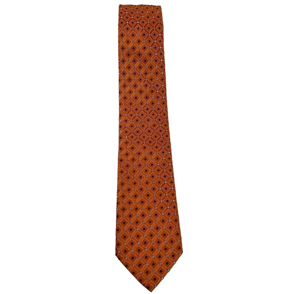 Nautica Silk Necktie Orange Blue Dots Diamond Geometric Office Career Classic